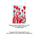 Octopus, red octopus, red balloon, party, cthuluhu, squid, giant squid, octopus card, squid card, cthuluhu card, H.G. Wells monster, 10,000 leagues under the sea, red, ida kendall artist, whimsical art